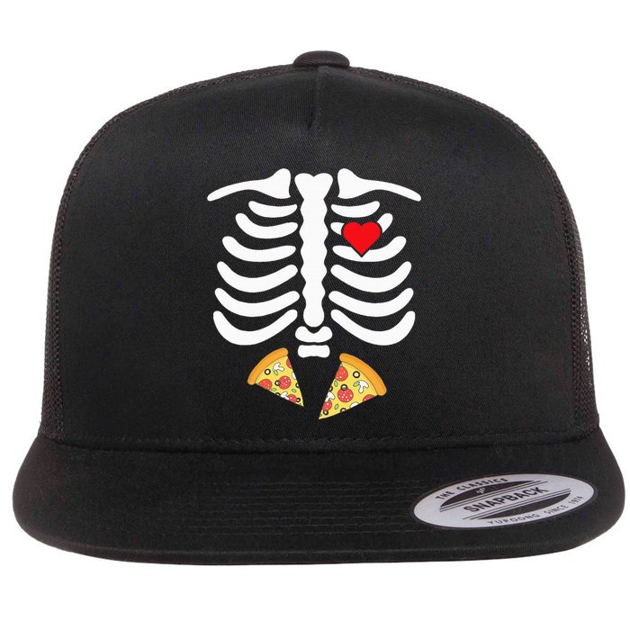 Halloween Skeleton Junk Food Belly Pizza Flat Bill Trucker Hat