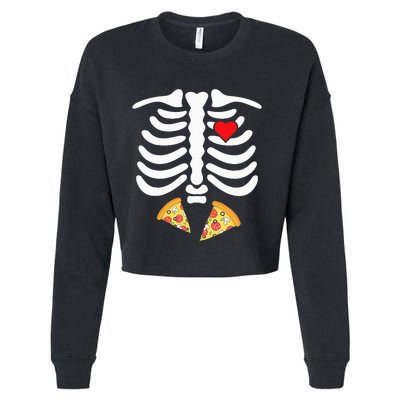 Halloween Skeleton Junk Food Belly Pizza Cropped Pullover Crew