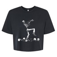 Halloween Skeleton Jazz Musician Playing Trumpet Bella+Canvas Jersey Crop Tee