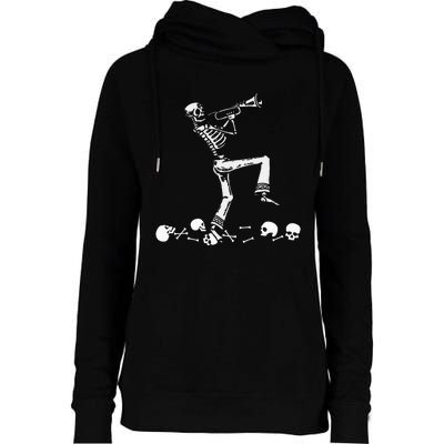 Halloween Skeleton Jazz Musician Playing Trumpet Womens Funnel Neck Pullover Hood