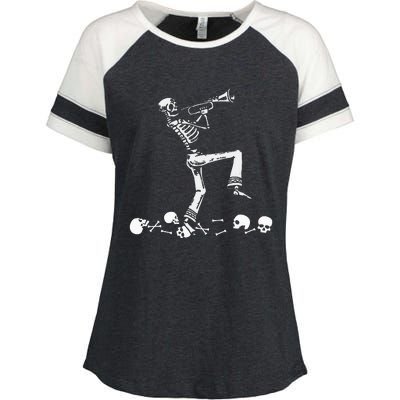 Halloween Skeleton Jazz Musician Playing Trumpet Enza Ladies Jersey Colorblock Tee