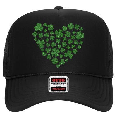 Heart Shamrocks Lucky Clover Saint Patrick's Day Gift Idea High Crown Mesh Back Trucker Hat