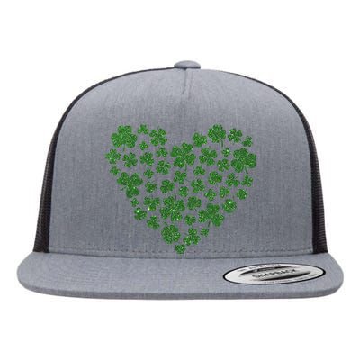 Heart Shamrocks Lucky Clover Saint Patrick's Day Gift Idea Flat Bill Trucker Hat