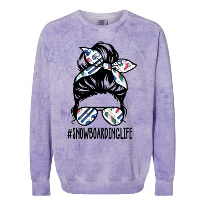 Hashtag Snowboarding Life Skiing Snowboarding Mom Messy Bun Great Gift Colorblast Crewneck Sweatshirt