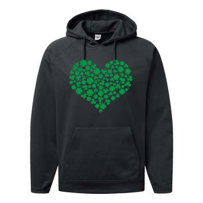 Heart Shamrock Lucky St Patricks Day Performance Fleece Hoodie