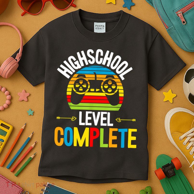 High School Level Complete Graduation Gamer Grad Student Kids T-Shirt