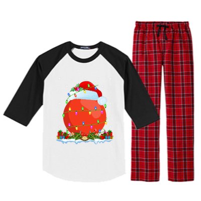 Hockey Sports Lover Matching Santa Hat Hockey Christmas Cool Gift Raglan Sleeve Pajama Set