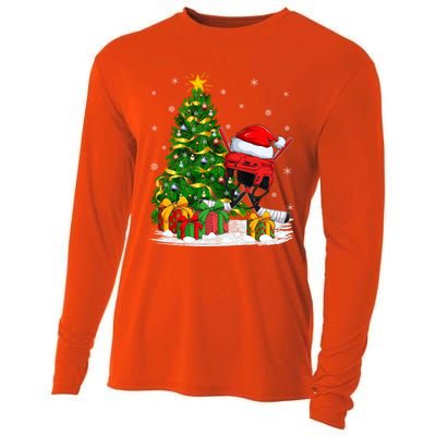 Hockey Sports Lover Matching Santa Hat Hockey Christmas Gift Cooling Performance Long Sleeve Crew