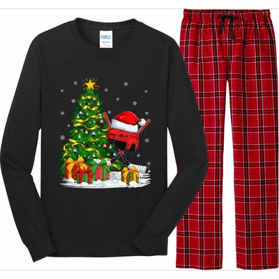 Hockey Sports Lover Matching Santa Hat Hockey Christmas Gift Long Sleeve Pajama Set