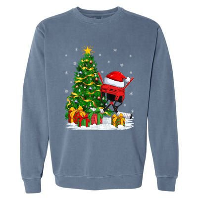 Hockey Sports Lover Matching Santa Hat Hockey Christmas Gift Garment-Dyed Sweatshirt