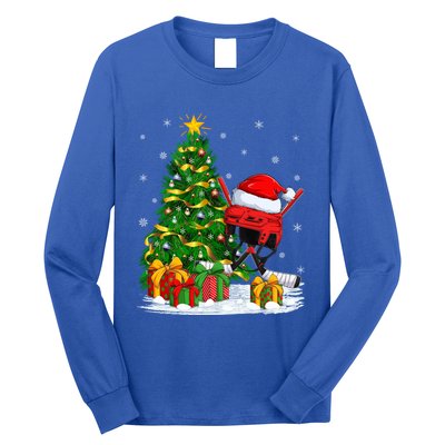 Hockey Sports Lover Matching Santa Hat Hockey Christmas Gift Long Sleeve Shirt