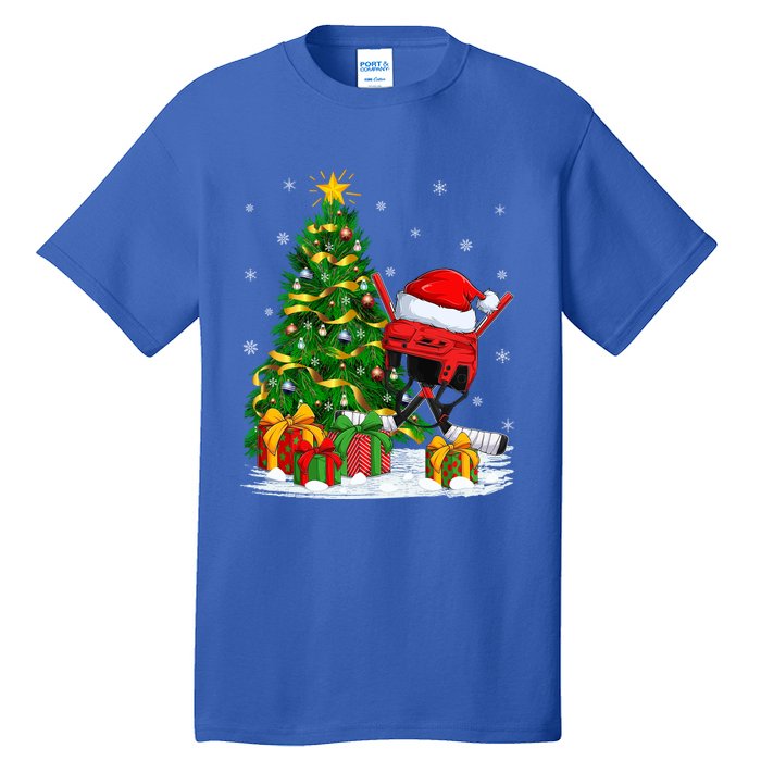 Hockey Sports Lover Matching Santa Hat Hockey Christmas Gift Tall T-Shirt