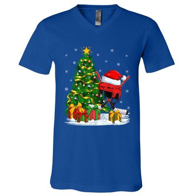 Hockey Sports Lover Matching Santa Hat Hockey Christmas Gift V-Neck T-Shirt