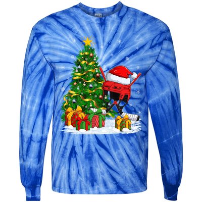 Hockey Sports Lover Matching Santa Hat Hockey Christmas Gift Tie-Dye Long Sleeve Shirt