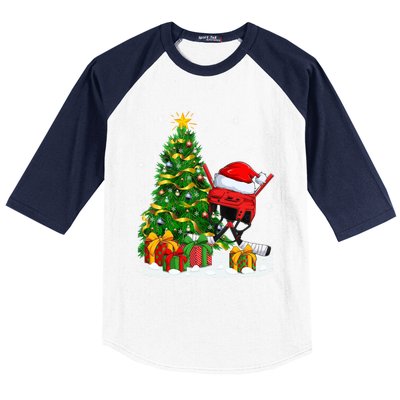 Hockey Sports Lover Matching Santa Hat Hockey Christmas Gift Baseball Sleeve Shirt