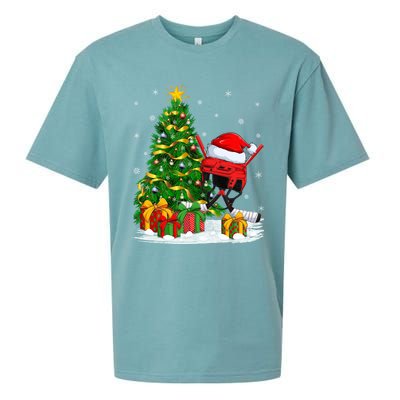 Hockey Sports Lover Matching Santa Hat Hockey Christmas Gift Sueded Cloud Jersey T-Shirt