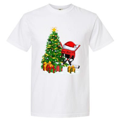 Hockey Sports Lover Matching Santa Hat Hockey Christmas Gift Garment-Dyed Heavyweight T-Shirt