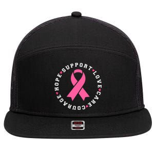 Hope Support Love Family Breast Cancer Survivor Pink Ribbon 7 Panel Mesh Trucker Snapback Hat