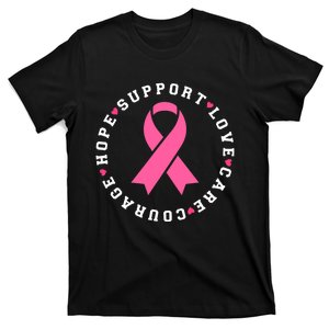 Hope Support Love Family Breast Cancer Survivor Pink Ribbon T-Shirt