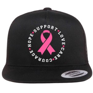 Hope Support Love Family Breast Cancer Survivor Pink Ribbon Flat Bill Trucker Hat