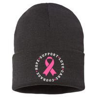 Hope Support Love Family Breast Cancer Survivor Pink Ribbon Sustainable Knit Beanie