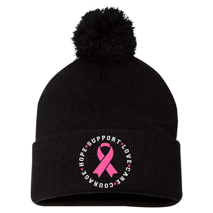 Hope Support Love Family Breast Cancer Survivor Pink Ribbon Pom Pom 12in Knit Beanie