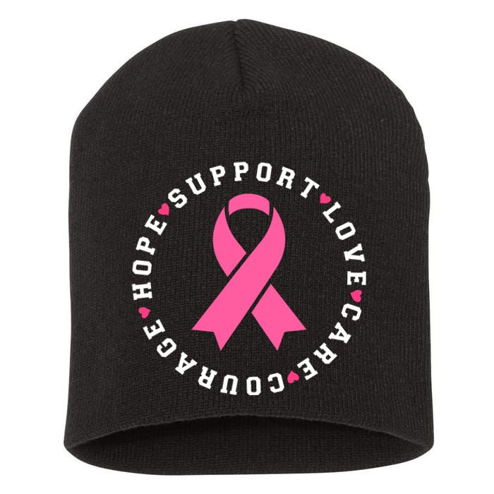 Hope Support Love Family Breast Cancer Survivor Pink Ribbon Short Acrylic Beanie