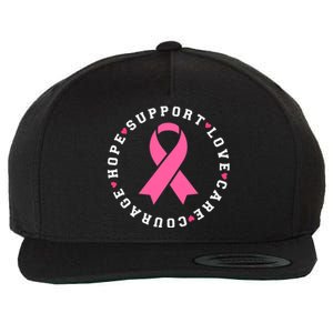 Hope Support Love Family Breast Cancer Survivor Pink Ribbon Wool Snapback Cap