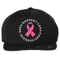 Hope Support Love Family Breast Cancer Survivor Pink Ribbon Wool Snapback Cap