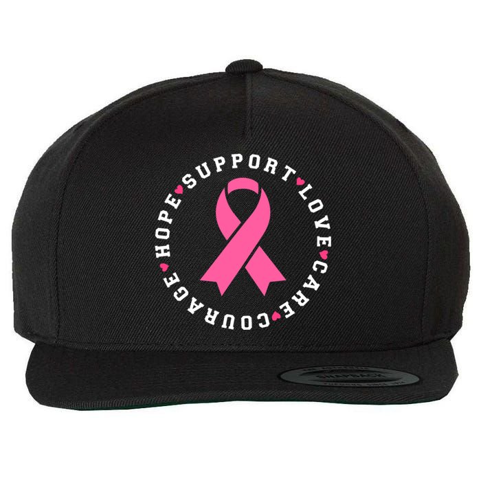 Hope Support Love Family Breast Cancer Survivor Pink Ribbon Wool Snapback Cap