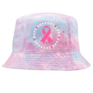 Hope Support Love Family Breast Cancer Survivor Pink Ribbon Tie-Dyed Bucket Hat