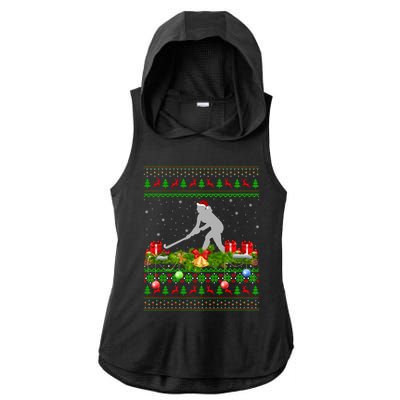 Hockey Sports Lover Xmas Santa Ugly Field Hockey Christmas Funny Gift Ladies PosiCharge Tri-Blend Wicking Draft Hoodie Tank