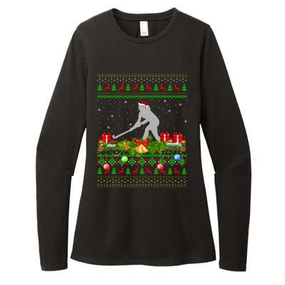 Hockey Sports Lover Xmas Santa Ugly Field Hockey Christmas Funny Gift Womens CVC Long Sleeve Shirt