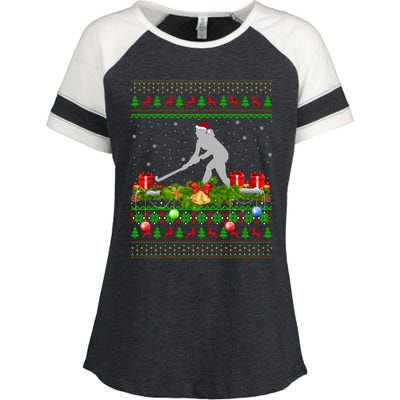 Hockey Sports Lover Xmas Santa Ugly Field Hockey Christmas Funny Gift Enza Ladies Jersey Colorblock Tee