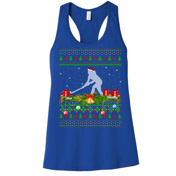 Hockey Sports Lover Xmas Santa Ugly Field Hockey Christmas Funny Gift Women's Racerback Tank