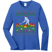 Hockey Sports Lover Xmas Santa Ugly Field Hockey Christmas Funny Gift Ladies Long Sleeve Shirt