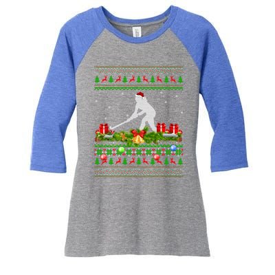 Hockey Sports Lover Xmas Santa Ugly Field Hockey Christmas Funny Gift Women's Tri-Blend 3/4-Sleeve Raglan Shirt