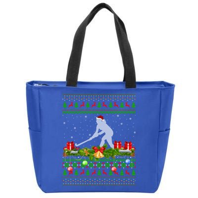 Hockey Sports Lover Xmas Santa Ugly Field Hockey Christmas Funny Gift Zip Tote Bag