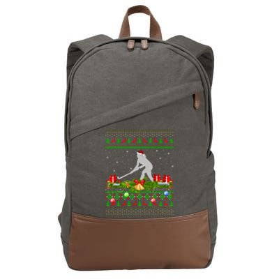 Hockey Sports Lover Xmas Santa Ugly Field Hockey Christmas Funny Gift Cotton Canvas Backpack