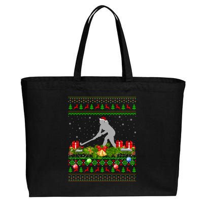 Hockey Sports Lover Xmas Santa Ugly Field Hockey Christmas Funny Gift Cotton Canvas Jumbo Tote