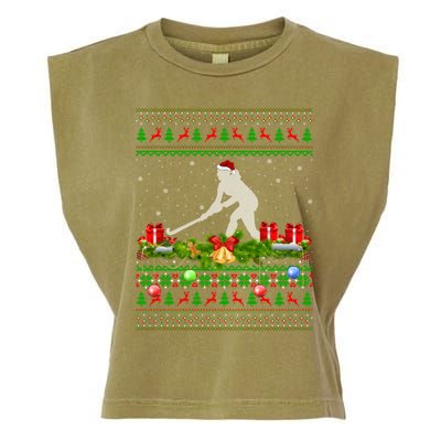 Hockey Sports Lover Xmas Santa Ugly Field Hockey Christmas Funny Gift Garment-Dyed Women's Muscle Tee