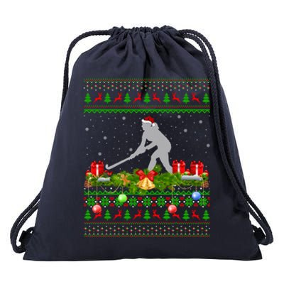 Hockey Sports Lover Xmas Santa Ugly Field Hockey Christmas Funny Gift Drawstring Bag