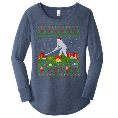 Hockey Sports Lover Xmas Santa Ugly Field Hockey Christmas Funny Gift Women's Perfect Tri Tunic Long Sleeve Shirt