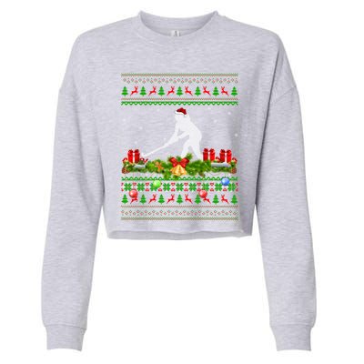 Hockey Sports Lover Xmas Santa Ugly Field Hockey Christmas Funny Gift Cropped Pullover Crew