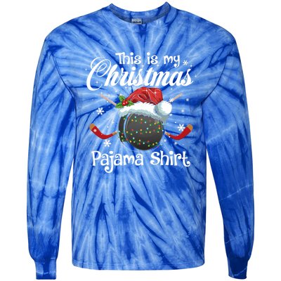 Hockey Santa Lights Funny This Is My Christmas Pajama Sport Cool Gift Tie-Dye Long Sleeve Shirt