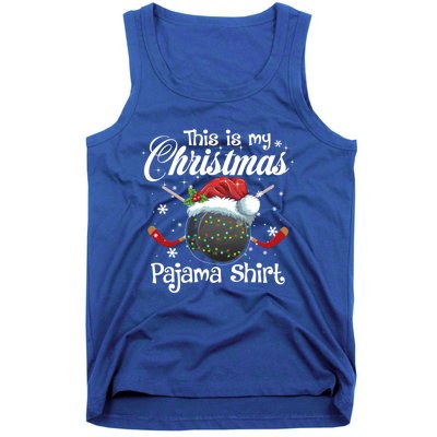 Hockey Santa Lights Funny This Is My Christmas Pajama Sport Cool Gift Tank Top