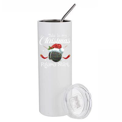 Hockey Santa Lights Funny This Is My Christmas Pajama Sport Cool Gift Stainless Steel Tumbler