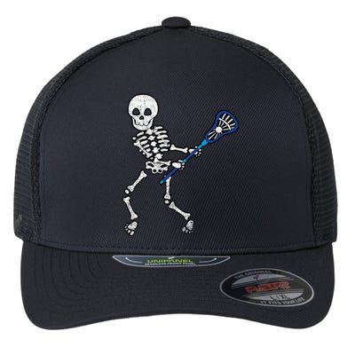 Halloween Skeleton Lacrosse Sport Player Costume Flexfit Unipanel Trucker Cap