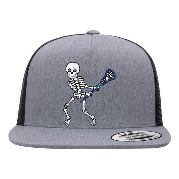 Halloween Skeleton Lacrosse Sport Player Costume Flat Bill Trucker Hat