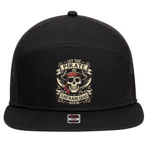 Halloween Skull Let The Pirate Shenanigans Begin 7 Panel Mesh Trucker Snapback Hat